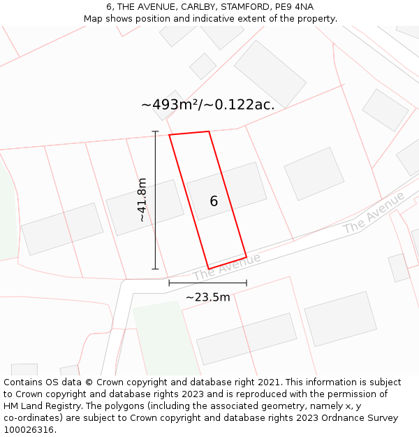 6, THE AVENUE, CARLBY, STAMFORD, PE9 4NA: Plot and title map