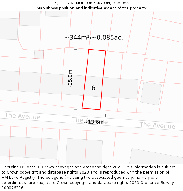 6, THE AVENUE, ORPINGTON, BR6 9AS: Plot and title map
