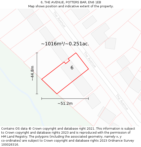 6, THE AVENUE, POTTERS BAR, EN6 1EB: Plot and title map