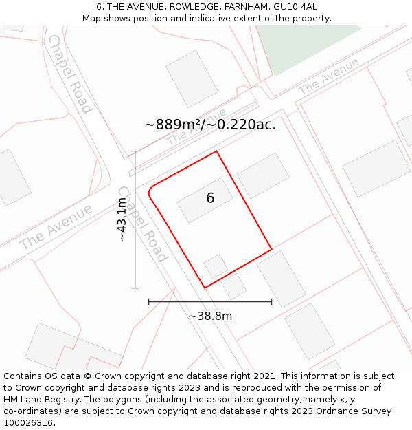 6, THE AVENUE, ROWLEDGE, FARNHAM, GU10 4AL: Plot and title map