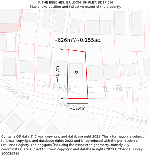 6, THE BEECHES, BAILDON, SHIPLEY, BD17 6JN: Plot and title map