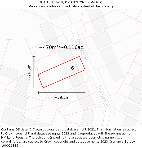 6, THE BELVOIR, INGATESTONE, CM4 9HQ: Plot and title map