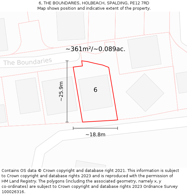 6, THE BOUNDARIES, HOLBEACH, SPALDING, PE12 7RD: Plot and title map