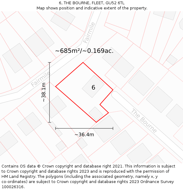 6, THE BOURNE, FLEET, GU52 6TL: Plot and title map