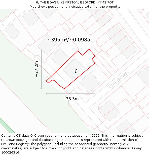 6, THE BOWER, KEMPSTON, BEDFORD, MK42 7GT: Plot and title map
