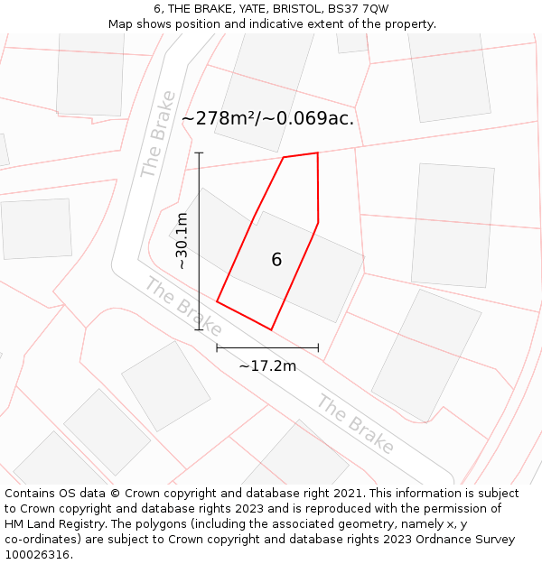 6, THE BRAKE, YATE, BRISTOL, BS37 7QW: Plot and title map