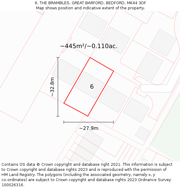 6, THE BRAMBLES, GREAT BARFORD, BEDFORD, MK44 3DF: Plot and title map