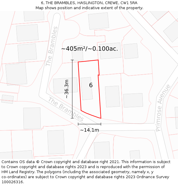 6, THE BRAMBLES, HASLINGTON, CREWE, CW1 5RA: Plot and title map