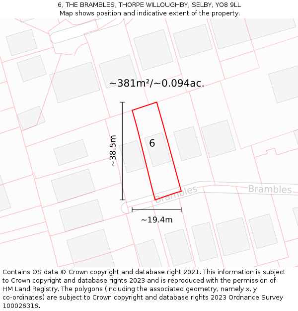 6, THE BRAMBLES, THORPE WILLOUGHBY, SELBY, YO8 9LL: Plot and title map