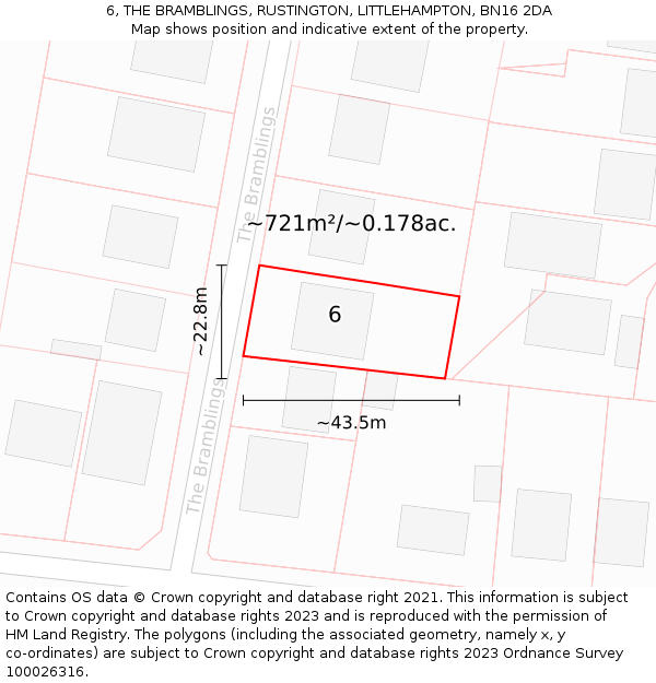 6, THE BRAMBLINGS, RUSTINGTON, LITTLEHAMPTON, BN16 2DA: Plot and title map