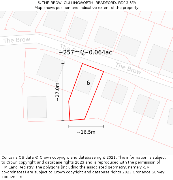 6, THE BROW, CULLINGWORTH, BRADFORD, BD13 5FA: Plot and title map
