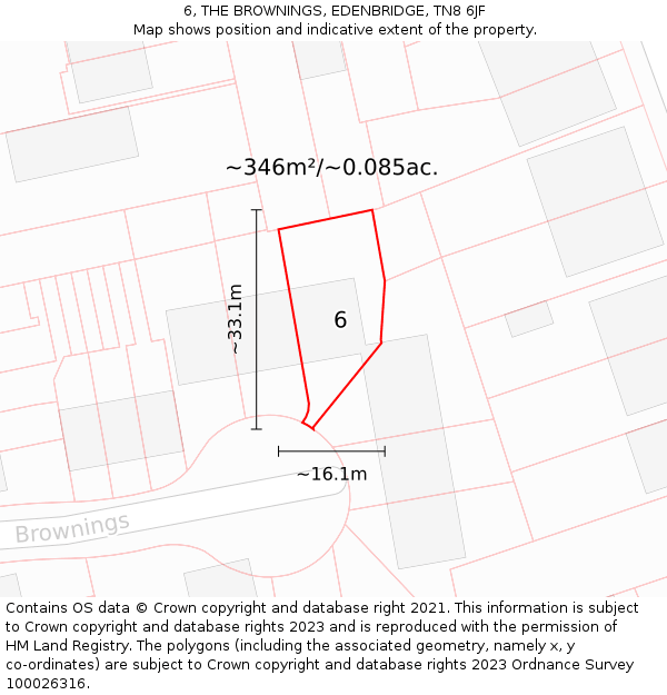 6, THE BROWNINGS, EDENBRIDGE, TN8 6JF: Plot and title map