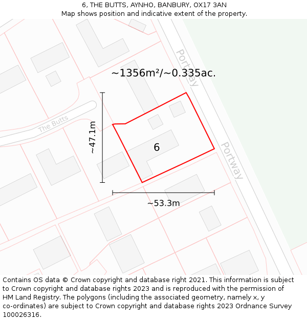 6, THE BUTTS, AYNHO, BANBURY, OX17 3AN: Plot and title map