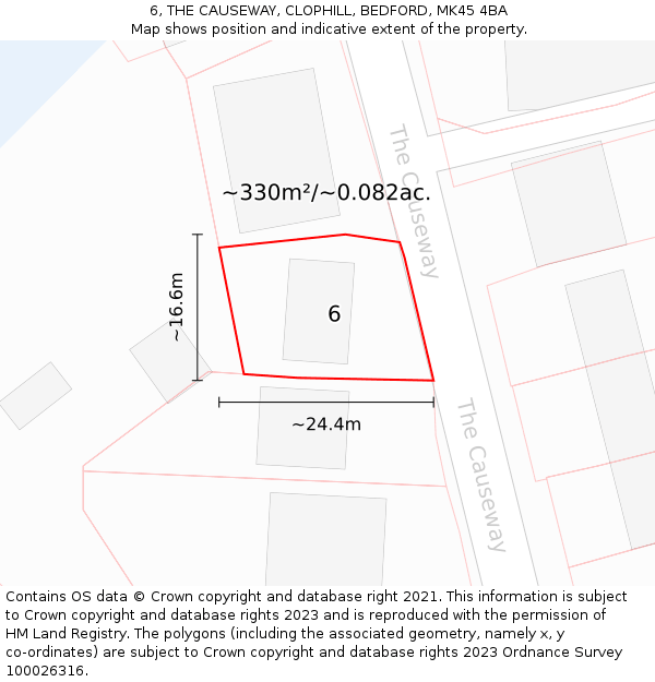 6, THE CAUSEWAY, CLOPHILL, BEDFORD, MK45 4BA: Plot and title map