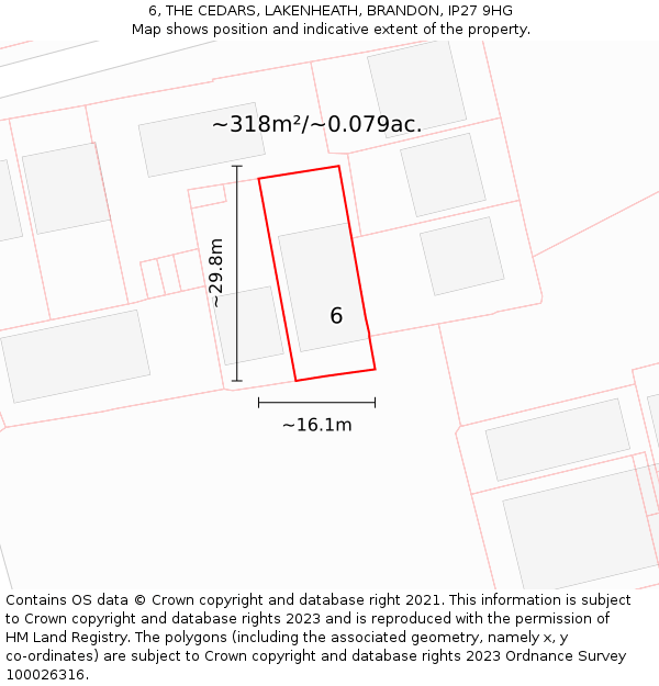 6, THE CEDARS, LAKENHEATH, BRANDON, IP27 9HG: Plot and title map