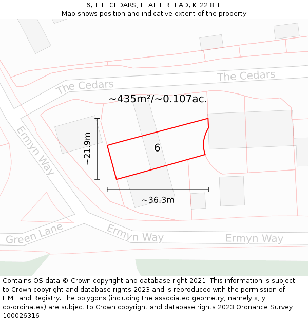 6, THE CEDARS, LEATHERHEAD, KT22 8TH: Plot and title map