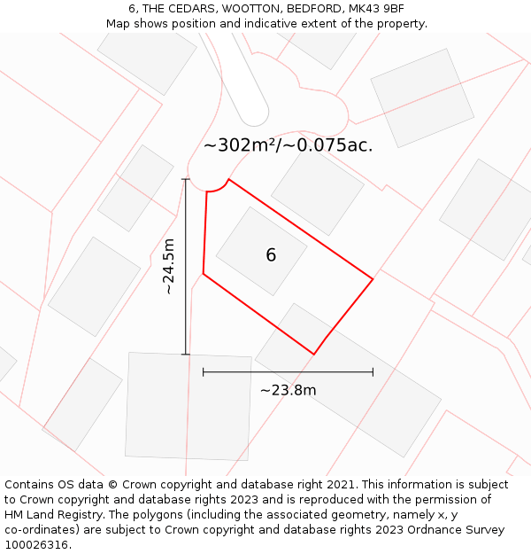 6, THE CEDARS, WOOTTON, BEDFORD, MK43 9BF: Plot and title map