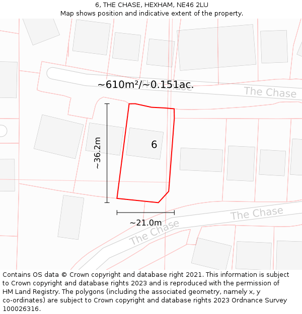 6, THE CHASE, HEXHAM, NE46 2LU: Plot and title map