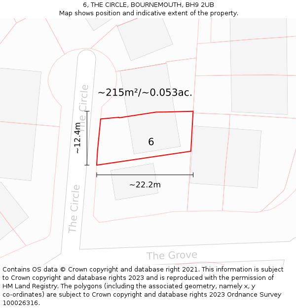 6, THE CIRCLE, BOURNEMOUTH, BH9 2UB: Plot and title map