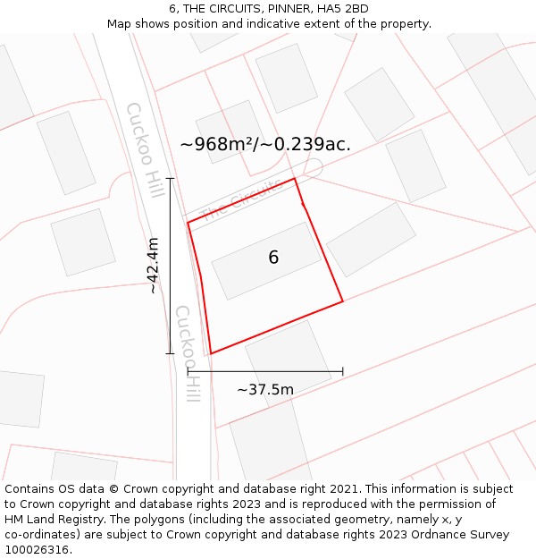 6, THE CIRCUITS, PINNER, HA5 2BD: Plot and title map