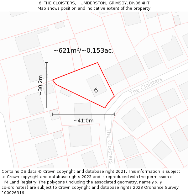 6, THE CLOISTERS, HUMBERSTON, GRIMSBY, DN36 4HT: Plot and title map