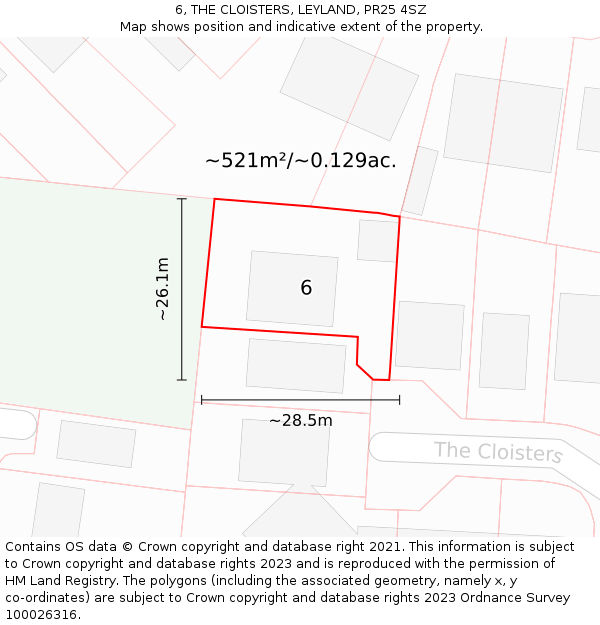 6, THE CLOISTERS, LEYLAND, PR25 4SZ: Plot and title map