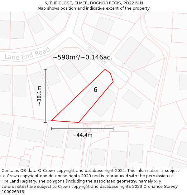 6, THE CLOSE, ELMER, BOGNOR REGIS, PO22 6LN: Plot and title map