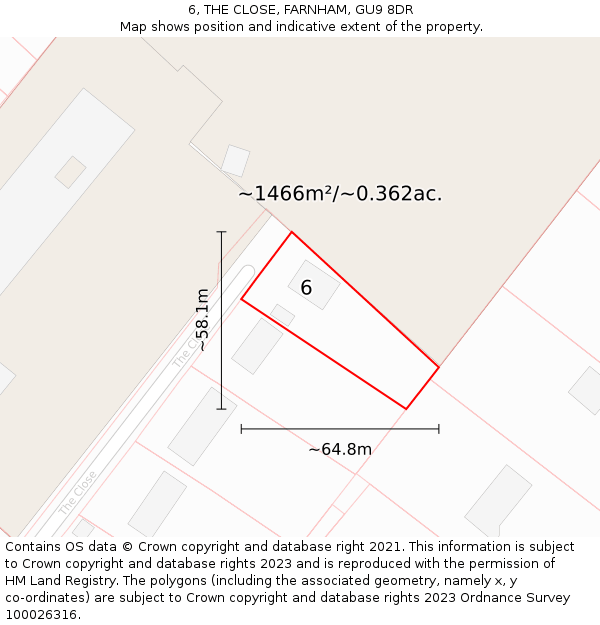 6, THE CLOSE, FARNHAM, GU9 8DR: Plot and title map