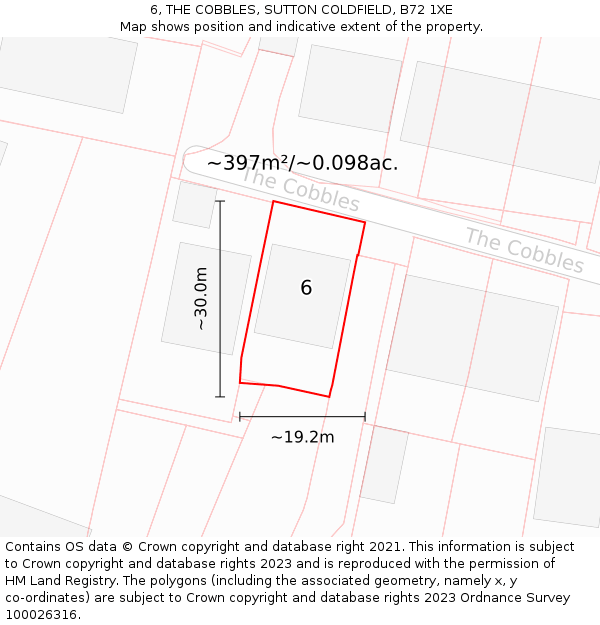 6, THE COBBLES, SUTTON COLDFIELD, B72 1XE: Plot and title map