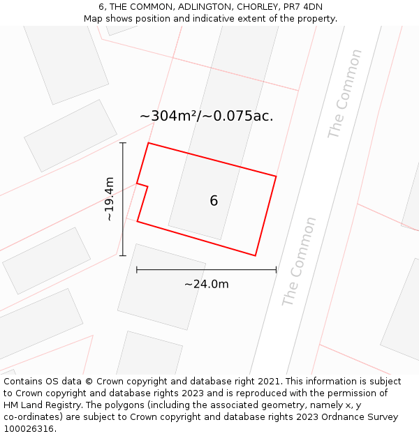 6, THE COMMON, ADLINGTON, CHORLEY, PR7 4DN: Plot and title map