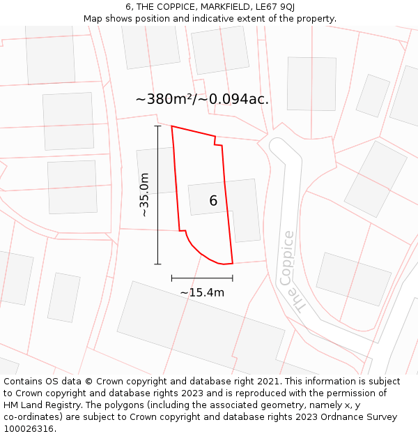 6, THE COPPICE, MARKFIELD, LE67 9QJ: Plot and title map
