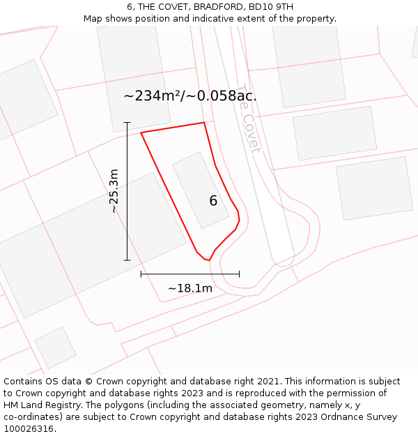 6, THE COVET, BRADFORD, BD10 9TH: Plot and title map