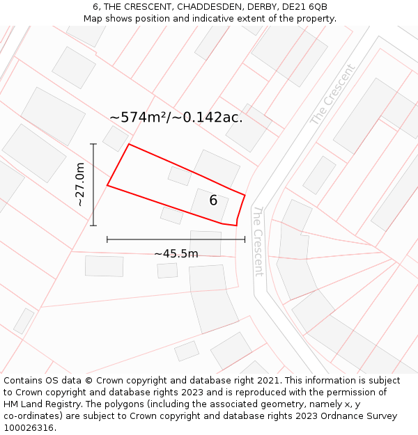 6, THE CRESCENT, CHADDESDEN, DERBY, DE21 6QB: Plot and title map