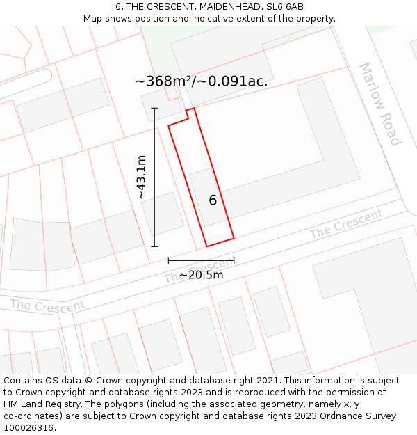 6, THE CRESCENT, MAIDENHEAD, SL6 6AB: Plot and title map