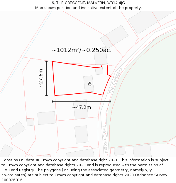 6, THE CRESCENT, MALVERN, WR14 4JG: Plot and title map
