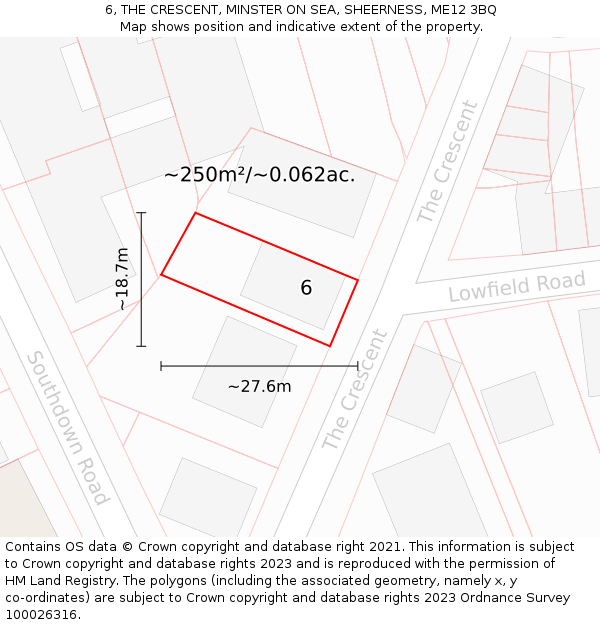 6, THE CRESCENT, MINSTER ON SEA, SHEERNESS, ME12 3BQ: Plot and title map