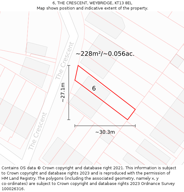 6, THE CRESCENT, WEYBRIDGE, KT13 8EL: Plot and title map
