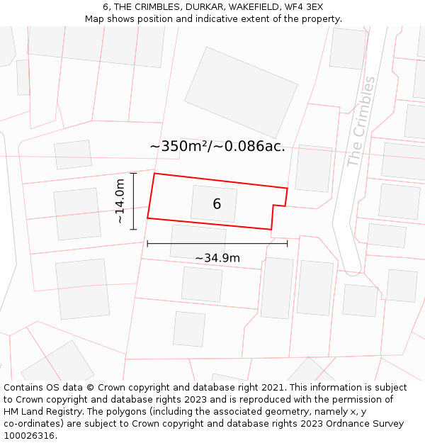 6, THE CRIMBLES, DURKAR, WAKEFIELD, WF4 3EX: Plot and title map
