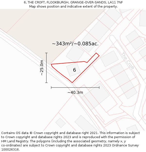 6, THE CROFT, FLOOKBURGH, GRANGE-OVER-SANDS, LA11 7NF: Plot and title map