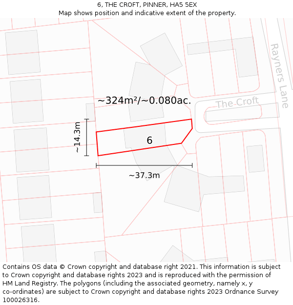 6, THE CROFT, PINNER, HA5 5EX: Plot and title map