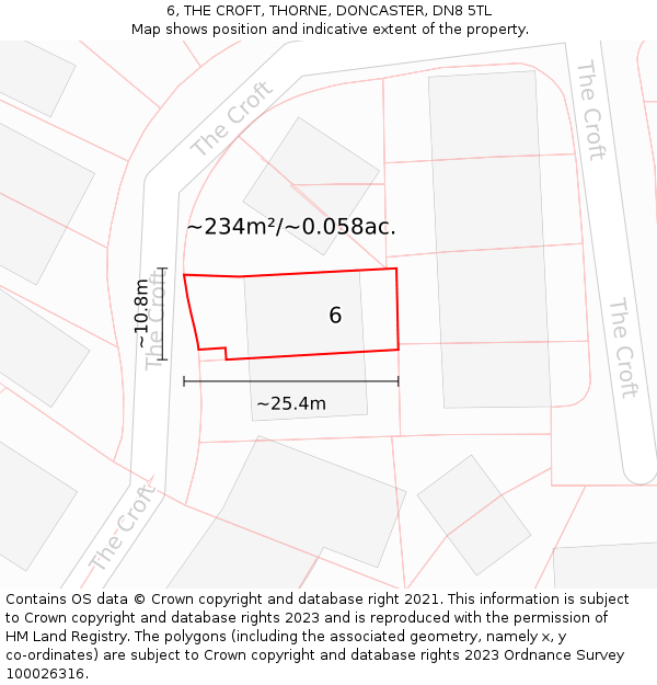 6, THE CROFT, THORNE, DONCASTER, DN8 5TL: Plot and title map