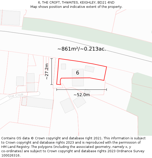 6, THE CROFT, THWAITES, KEIGHLEY, BD21 4ND: Plot and title map