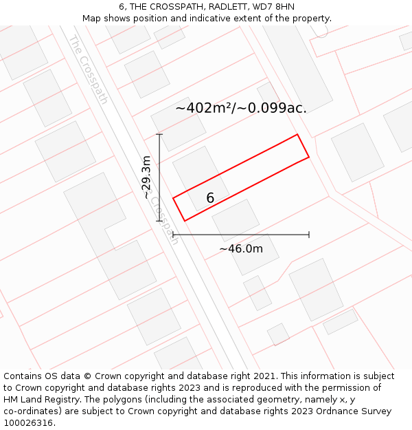 6, THE CROSSPATH, RADLETT, WD7 8HN: Plot and title map