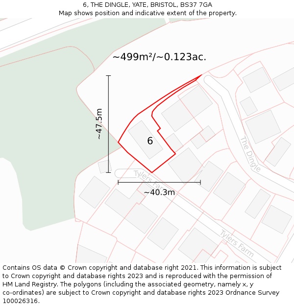 6, THE DINGLE, YATE, BRISTOL, BS37 7GA: Plot and title map