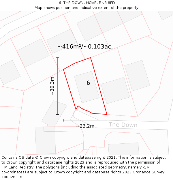 6, THE DOWN, HOVE, BN3 8FD: Plot and title map