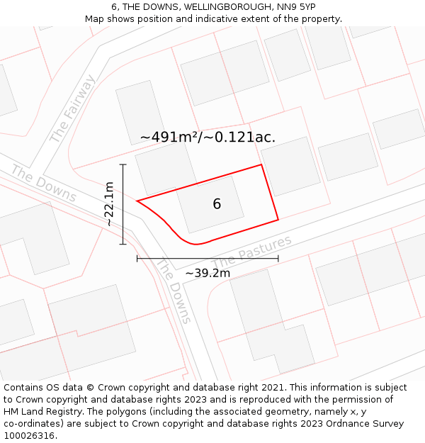6, THE DOWNS, WELLINGBOROUGH, NN9 5YP: Plot and title map