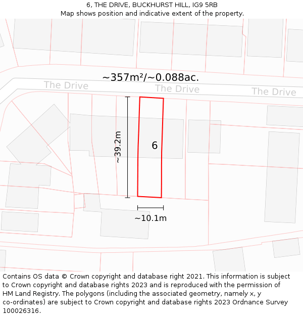 6, THE DRIVE, BUCKHURST HILL, IG9 5RB: Plot and title map