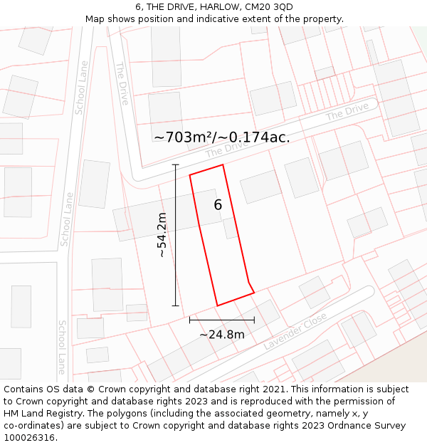 6, THE DRIVE, HARLOW, CM20 3QD: Plot and title map