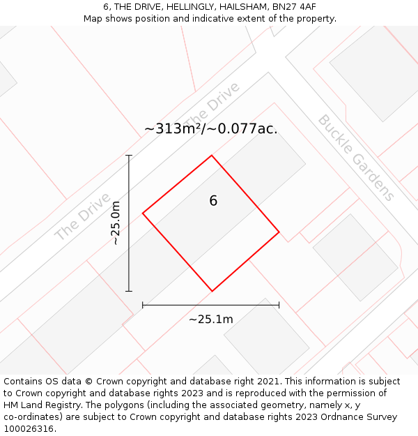 6, THE DRIVE, HELLINGLY, HAILSHAM, BN27 4AF: Plot and title map