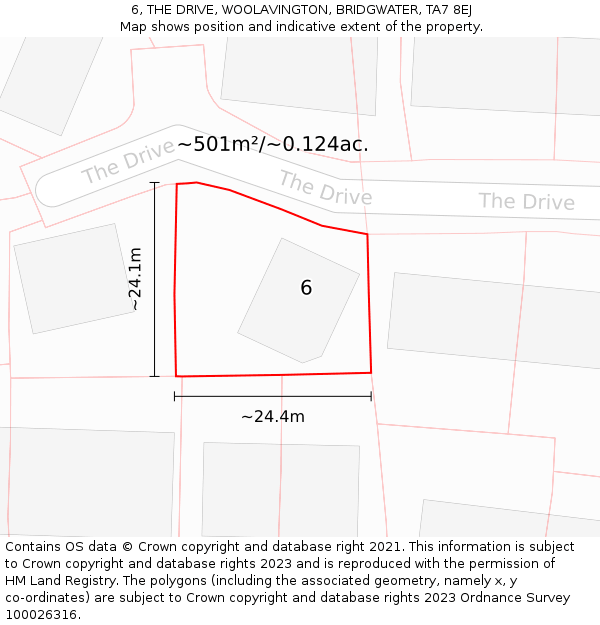 6, THE DRIVE, WOOLAVINGTON, BRIDGWATER, TA7 8EJ: Plot and title map
